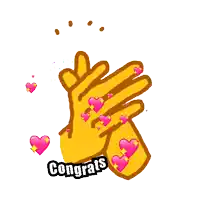 a cartoon drawing of two hands clapping with the word congrats above them