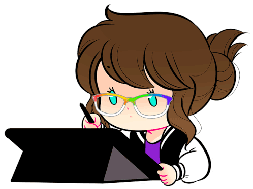 a girl with rainbow colored glasses drawing on her digital sketch pad