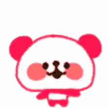 a cartoon panda bear with red ears and a black nose is standing on a white background .