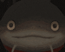 a close up of a cartoon character 's face with big white eyes