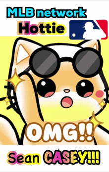 a poster for mlb network hottie shows a cat with sunglasses on