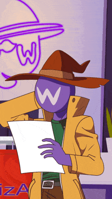a cartoon character with a w on his head