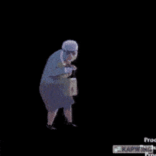 a cartoon of an elderly woman holding a tennis racket