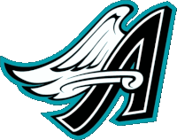 the letter a has wings on it in black and white