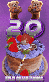 a birthday cake with strawberries and a candle and the number 20
