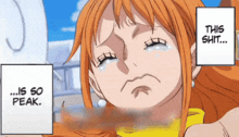 a cartoon of a woman crying with the words " this shit " behind her