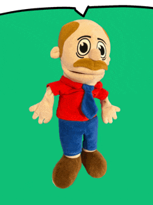 a stuffed toy of a man with a mustache wearing a red shirt and blue tie