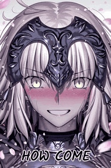 a drawing of a girl with a helmet on her head and the words how come below her