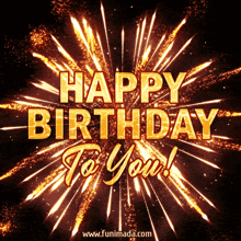 a happy birthday to you card with fireworks behind it