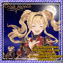 a picture of a girl with the words boa noite written on the bottom