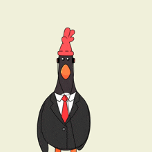 a cartoon of a chicken wearing a suit and headphones