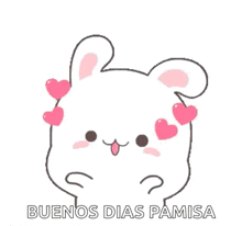 a cartoon rabbit with hearts on its ears and the words buenos dias pamisa .