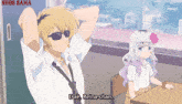 a cartoon of a man and a girl with the girl saying eae reina-chan