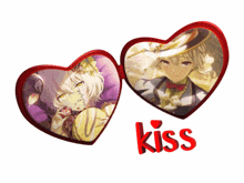 two hearts with a picture of a girl and the word kiss on the bottom