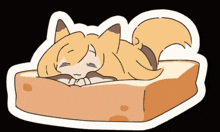 a sticker of a fox laying on a piece of bread