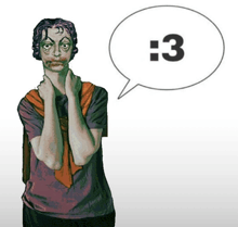 a cartoon of a man with a speech bubble with the number 3 on it