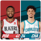 two basketball players one from the blazers and one from the charlotte