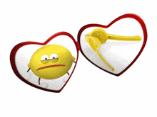 a cartoon lemon with a sad face is in a heart shaped frame