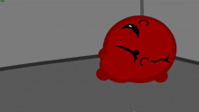 a cartoon drawing of a red ball with black eyes