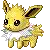 a pixel art of a yellow eevee with black eyes and a white collar .