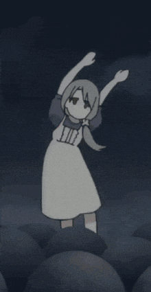 a cartoon drawing of a girl with her arms up in the air