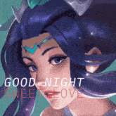 a painting of a woman with the words good night sweet love on it