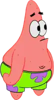 patrick star from spongebob squarepants is standing with his eyes closed