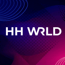 a logo for hh wrld is displayed on a purple and blue background