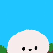 a cartoon drawing of a white animal with black eyes and yellow stars