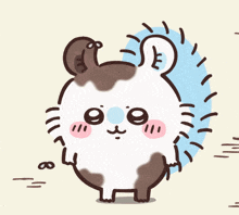 a cartoon drawing of a brown and white animal with a blue background