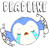 a blue and white bird is crying with the word deadline written above it