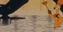 a cartoon kangaroo is holding a flower in his hands