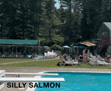 a swimming pool with silly salmon written on the bottom