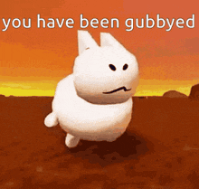 a cartoon rabbit is walking in the dirt with the words you have been gubbyed above it .