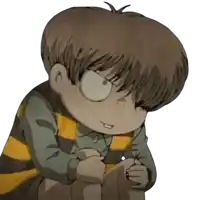 a cartoon character with glasses and a yellow and black shirt