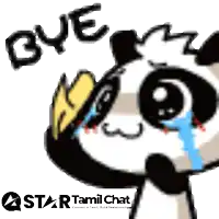 a cartoon of a panda crying with the words bye in the background