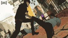 a cartoon of a man kicking another man with the letters [ as ] on the bottom right