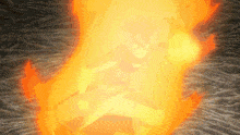 a cartoon character is surrounded by a huge amount of fire