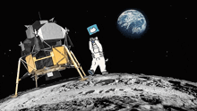 a cartoon of an astronaut on the moon with a cat on his head