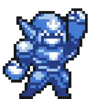 a pixel art drawing of a blue monster with white spots