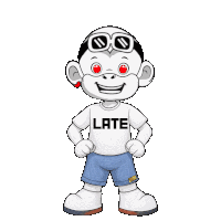 a cartoon monkey wearing a white shirt that says late
