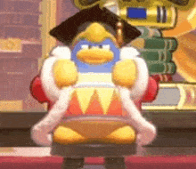 a cartoon character is sitting in a chair wearing a graduation cap and gown .