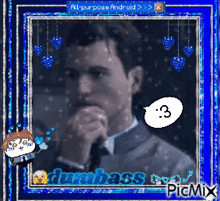 a picture of a man in a suit and tie with a speech bubble that says " dumbass "