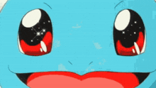 a close up of a cartoon character 's face with big eyes and a red tongue