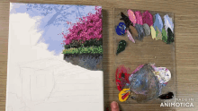 a painting is being made in animatica with a palette of paint
