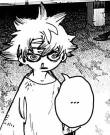 a black and white drawing of a boy with a speech bubble in his hand .