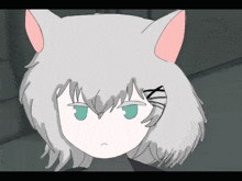 a drawing of a girl with a cat ear making a funny face