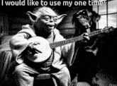 yoda is playing a banjo next to a dog
