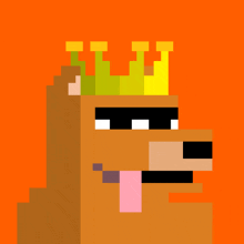 a pixel art of a dog with a crown on its head