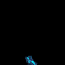 a video game character is holding a sword in front of a blue box
